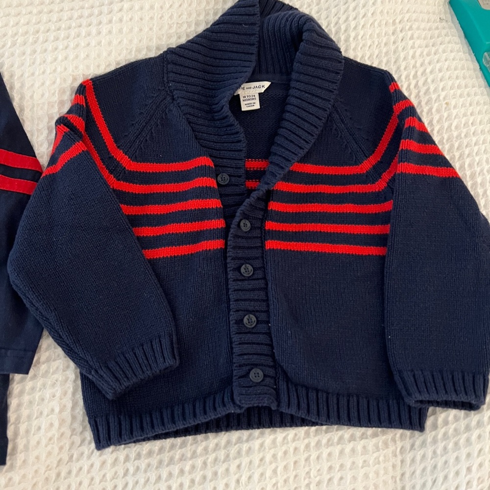 Janie and Jack Navy and Red Striped Tee and Cardigan Set